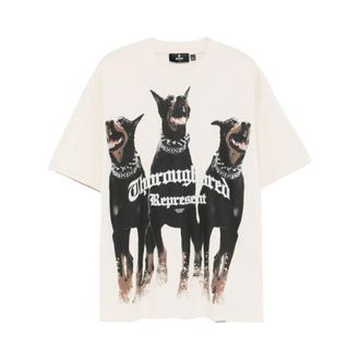 Represent T-Shirts, male, Beige, Size: 2XL Dog Print Crew Neck T-shirt