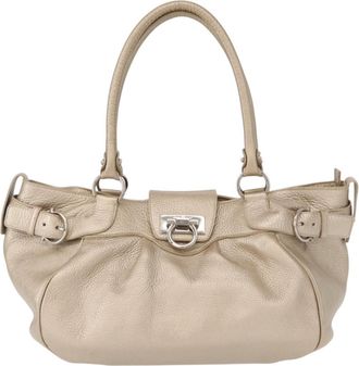 Ferragamo Gancini Handbag Leather Gold Leather Handbag (Pre-Owned)