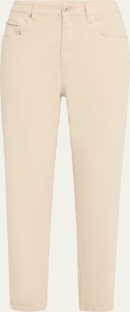 Brunello Cucinelli Garment Dyed Twill Tapered-Leg Jeans With Monili Trim