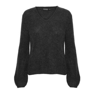 Soaked In Luxury Zwarte V-hals trui met Pofmouwen - Dames - V-hals truien - Zwart - L - Wol - Truien & Vesten
