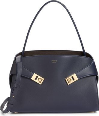 Ferragamo Small Hug Leather Shoulder Bag in New Navy Testa Di Moro at Nordstrom