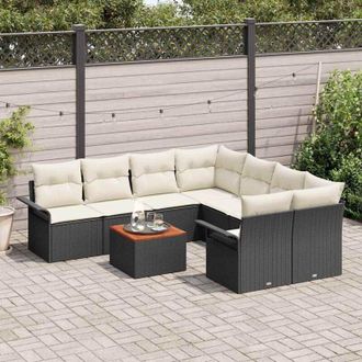 vidaXL Vidaxl - Conjunto De Sof&aacute; De Jard&iacute;n 9 Pcs Negro, Crema 55 X 55 X 37 Cm