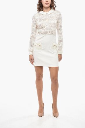 Dsquared2 Mini Dress a Maniche Lunghe con Dettagli in Pizzo Dsquared2