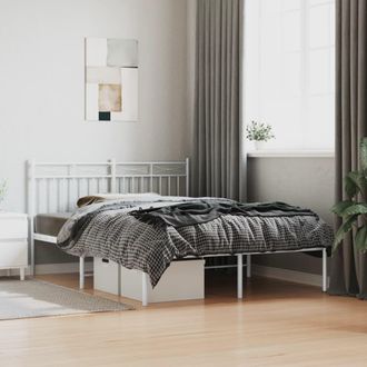 Berkfield Home Metal Bed Frame with Headboard White 140x200 cm