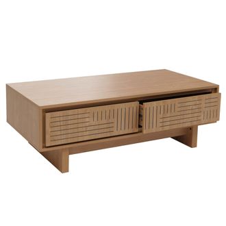 Hhg Hhg - Nunca Usado] Mesa De Centro 907, Mesa De Sof&aacute;, Mesa De Sal&oacute;n, Mesa Auxiliar, 2 Cajones, 2 Compartimentos, Melamina, 40 X 120 X 60 Cm, Olmo Natur