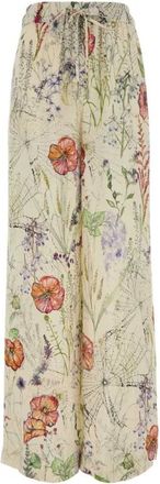 Alexander McQueen Alexander McQueen, Wide Trousers, female, Multicolor, Size: M Meadow Floral Print Pyjama Trousers