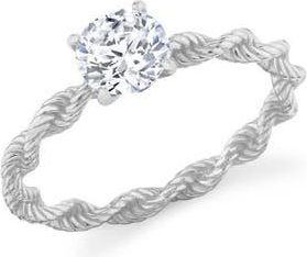 Crislu Brilliant Cut Cubic Zirconia Twisted Band Solitaire Ring in Pure Platinum /Clear Stone at Nordstrom, Size 8