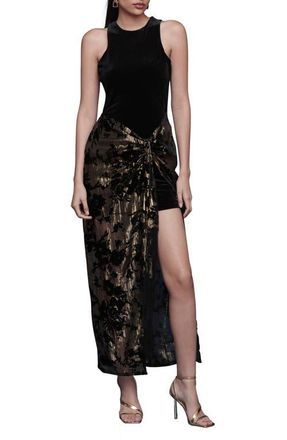 Avec Les Filles Metallic Floral & Velvet Dress in Black And Gold at Nordstrom, Size 6