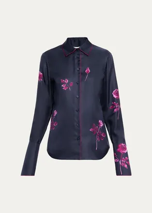 Lafayette 148 New York Floral-Print Silk Twill Blouse