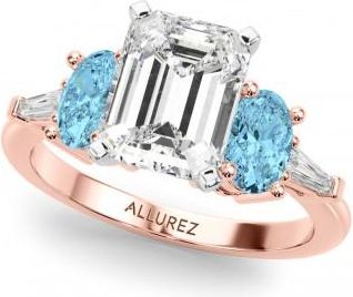 Allurez Emerald Cut Lab Grown Diamond & Oval Blue Topaz Engagement Ring 14K Rose Gold (4.18ct)