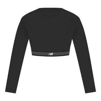 New Balance Mujer AC Fitted Long Sleeve en Negro, Poly Knit, Talla XS
