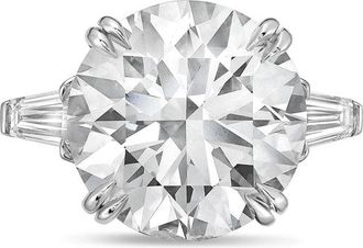Diana M. Jewels 14kt white gold 4ct lab grown round diamond ring with baguettes on the sides