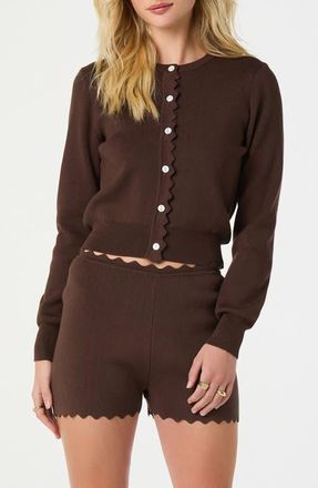 ASTR the Label Scalloped Placket Crop Cardigan in Brown at Nordstrom, Size X-Small