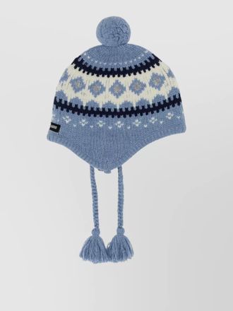 Miu Miu knit hat ear flaps pattern tassel ties