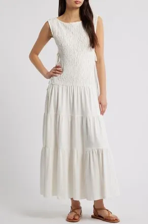 Free People Sterling Smocked Side Tie Maxi Dress in Ivory at Nordstrom Rack, Size X-Small