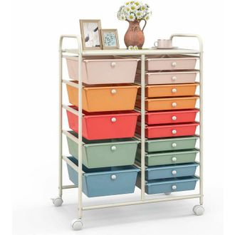Costway Carrello con 15 Cassetti Impilabili, Carrello di Stoccaggio con Ruote, Carello Portaoggetti per Casa e Ufficio, 62,5 x 37 x 87 cm (Colorato) - Costway