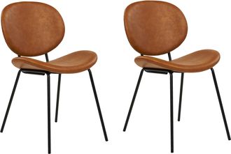 Beliani Conjunto De 2 Sillas Piel Sint&eacute;tica Hierro Patas Negras Tapas Sin Reposabrazos Dise&ntilde;o Retro Asientos Comedor Marr&oacute;n Dorado Luana
