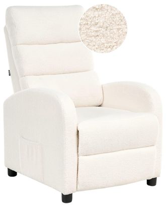 Beliani Sill&oacute;n reclinable Con reposapi&eacute;s Boucl&eacute; Blanco crema