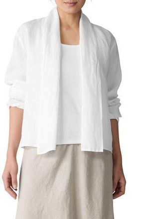Eileen Fisher Shawl Collar Open Front Organic Linen Jacket in White at Nordstrom Rack, Size Xx-Small
