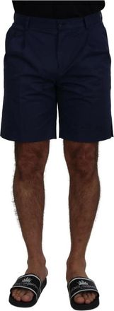Dolce & Gabbana Navy Chino Shorts met Logo Details - Heren - Korte Broeken - Blauw - S - Katoen - Korte Broeken