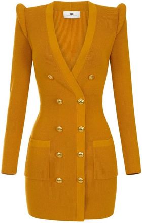 Elisabetta Franchi Mini jurk in gebreide stof met 3D-details - Dames - Kleedjes - Geel - S - Kleedjes