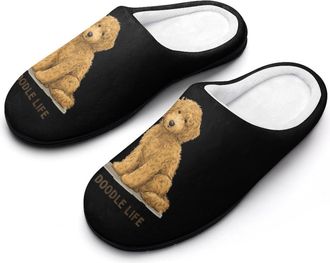 Generic Doodle Life Cute Dog Mens Cozy Cotton Slippers with Memory Foam Lightweight Anti-skid House Shoes for Indoor Outdoor