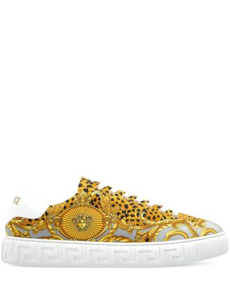 Versace Gold-Tone Animal Print Baroque Sneakers