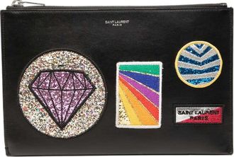 Saint Laurent Pre-owned Saint Laurent Leather Multi Patch Zip Pouch Ladies LFF7HQW89OHRV9W0
