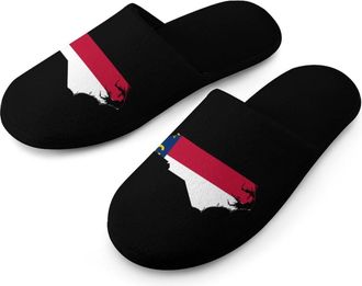 Generic Flag Map of Carolina Mens Flannel Slipper Soft Non Slip House Shoes Comfy Winter Warm Indoor Outdoor Slippers