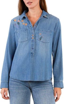 BILLY T Floral & Flawless Embroidered Denim Shirt at Nordstrom, Size X-Large