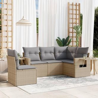 vidaXL Vidaxl - Juego De Sof&aacute;s Jard&iacute;n Con Cojines 5 Pzas Rat&aacute;n Sint&eacute;tico Beige
