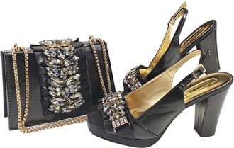 Generic Women Italian Design Elegant Shoes and Bag Set Wedding Party Elegant Casual Pumps Black