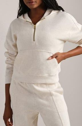 Rhone Signature Cotton Blend Rib Half Zip Hoodie in Oatmeal Heather at Nordstrom Rack, Size X-Large