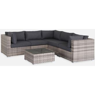 Sweeek Salotto da giardino angolare in resina intrecciata, 5 posti