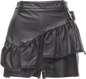 3.1 Phillip Lim black leather ruffle biker buckle high rise shorts US0 XS