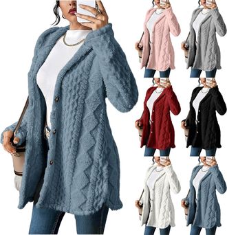 Generic Fleece Hoodie for Women UK Casual Jacquard Plain Cardigans Elegant Ladies Loose Double-sided Fleece Hoodies Fall Winter Warm Cozy Button Down Solid Co
