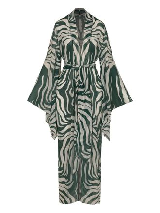 Johanna Ortiz Amazon zebra-print kimono - women - Recycled Polyester/Polyester - L - Green