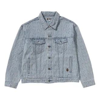 A Bathing Ape Lux Sport Pattern Jacquard 13OZ Denim Trucker Jacket Light Indigo 1K80-140-312-LIGHTINDI