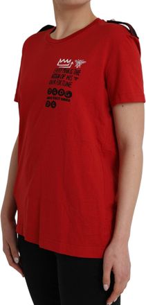 Dolce & Gabbana Womens Red Cotton Graphic Print Crew Neck T-Shirt