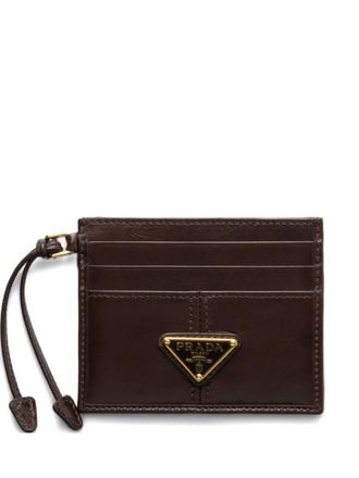Prada triangle-logo leather card holder - Brown
