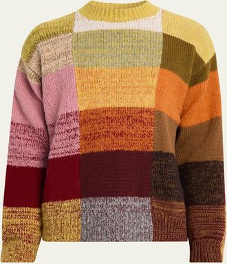 Dries Van Noten Mens Marti Color-Block Knit Crewneck Sweater