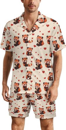 Generic Cute Red Panda Mens Pyjamas Set Short Sleeve Shirt And Shorts PJs Sleepwear Loungewear Summer 3XL