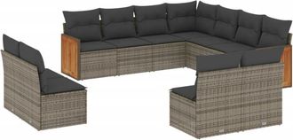 vidaXL Set De Sof&aacute;s De Jard&iacute;n 11 Pzas Y Cojines Rat&aacute;n Sint&eacute;tico Gris Vidaxl