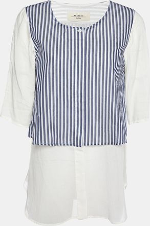 Max Mara White Cotton & Striped Overlay Detail Shirt