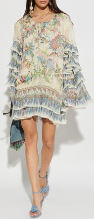 Etro Silk Dress With Botanical Motif, Womens, Cream