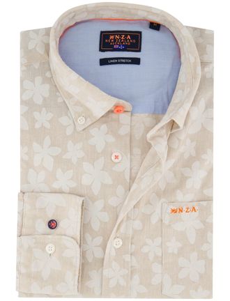 N-Z-A- NEW ZEALAND AUCKLAND New Zealand bloemen overhemd beige linnen normale fit