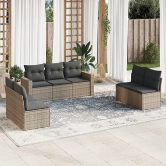 vidaXL Vidaxl - Set De Sof&aacute;s De Jard&iacute;n 7 Piezas Con Cojines Rat&aacute;n Pe Gris