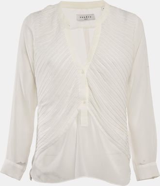 Sandro White Chiffon Pleated Blouse
