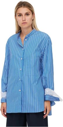 Erika Cavallini Semi Couture Shirts - Dames - Overhemden - Blauw - XL - Katoen - Overhemden