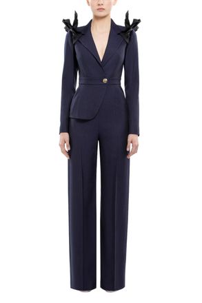 Saiid Kobeisy Asymmetrical Ruffled Jumpsuit with Gold Accent